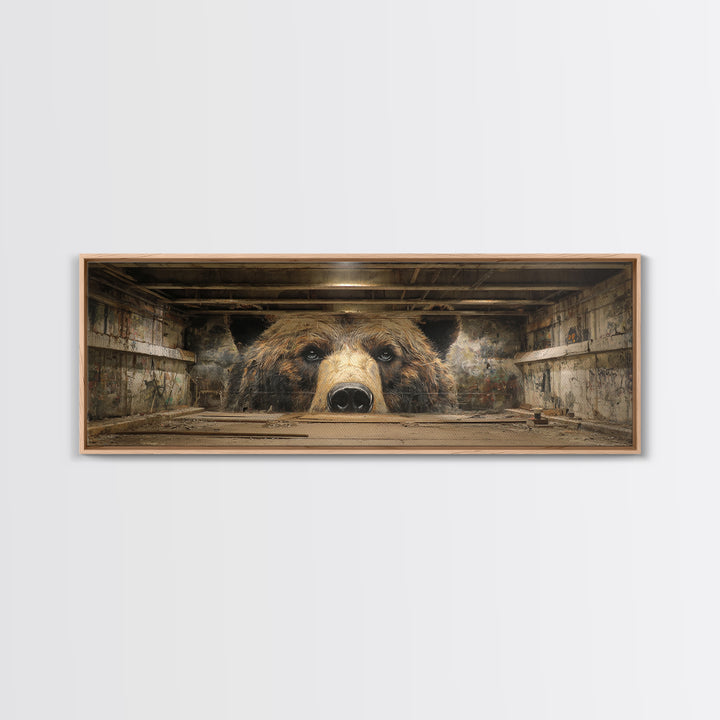 Realistic Bear Mural In Urban Setting Large Wall Art Framed Canvas Print For Man Cave Decor And Wildlife Gift