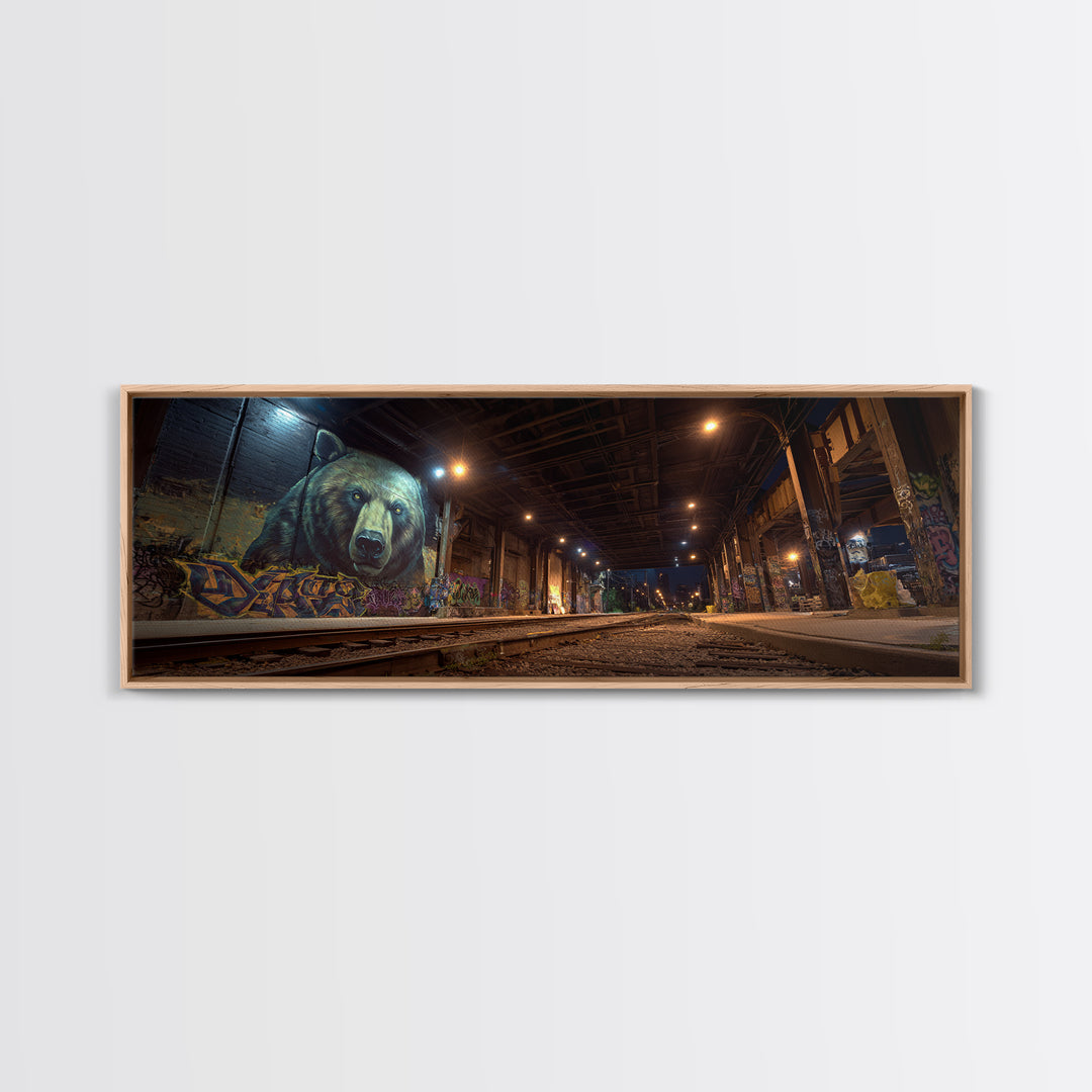 Urban Bear Mural Underpass Wall Art, Graffiti Street Art Print, Industrial Decor, Modern Office Wall Decor Canvas Gift For Him