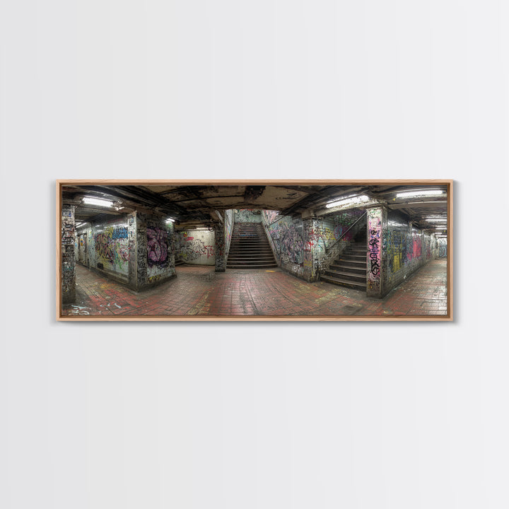 Grungy Spacious Subway Staircase Graffiti Urban Loft Wall Art - Framed Canvas Print, Modern Wall Art, Urban Decor, Trending Wall Art Gift