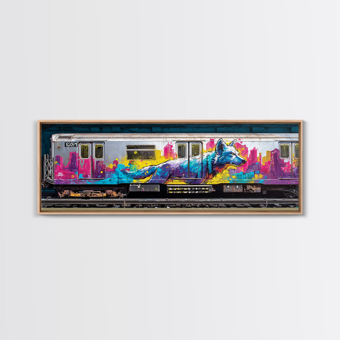 Vibrant Urban Wolf Graffiti Street Art With Cityscape Backdrop Original Wall Art Canvas Print For Modern Home Decor