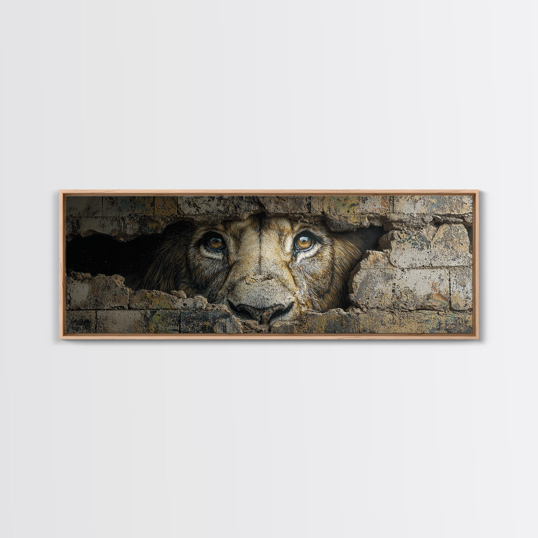 Powerful Lion Peering Through Broken Wall Street Art Canvas Print Bold Wildlife Wall Art For Home Decor And Office Wall Hanging
