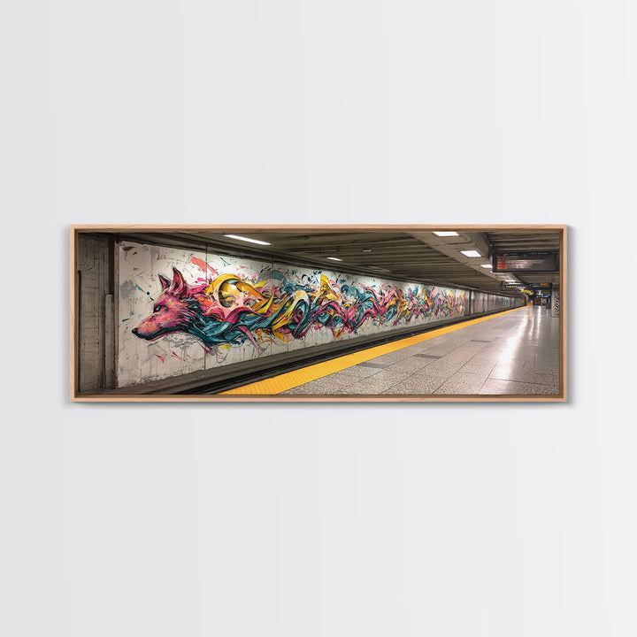 Vibrant Graffiti Mural Of Stylized Fox In Subway Station Long Abstract Street Art Wall Art Canvas Print