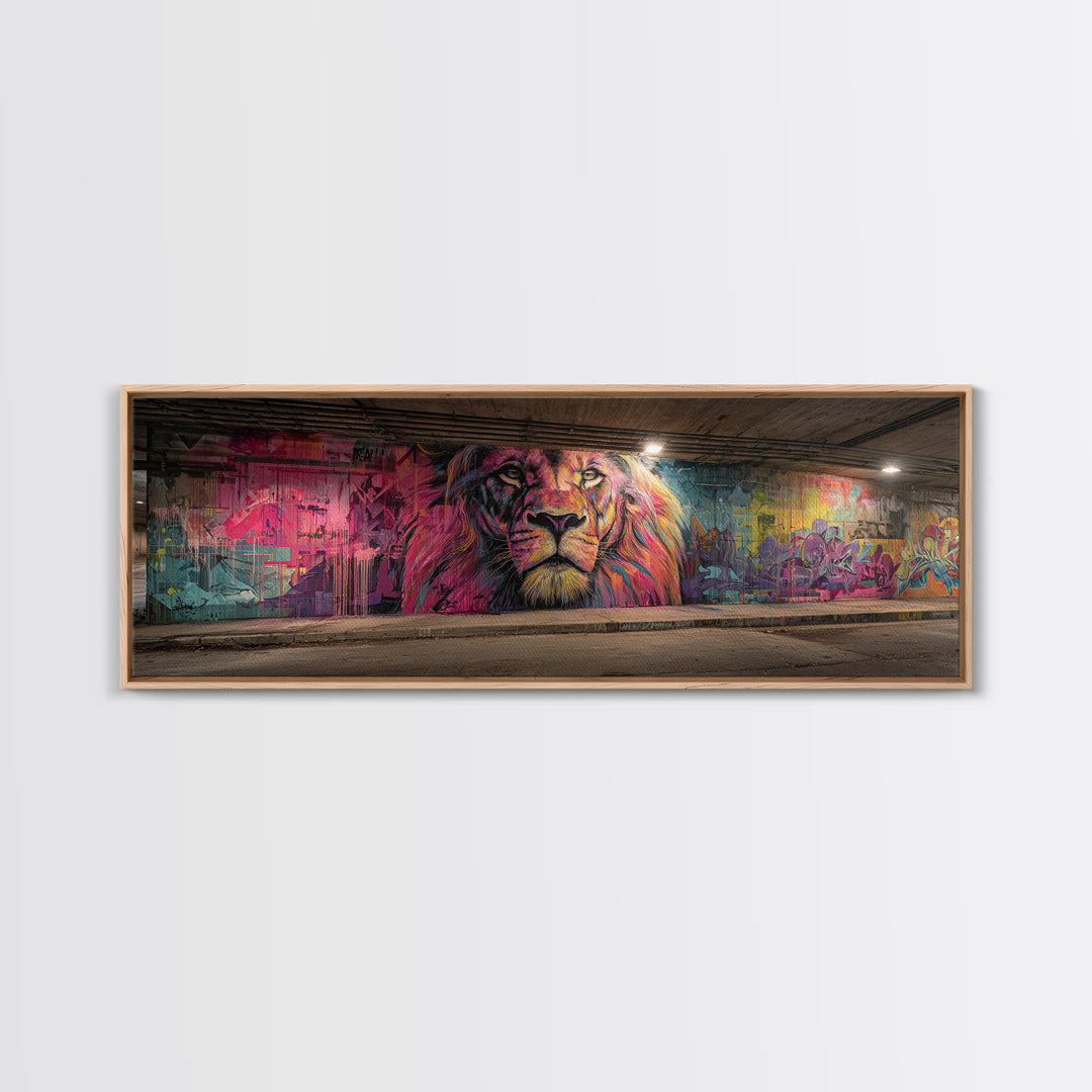 Vibrant Grafitti Lion Mural Street Art With Bright Colors Urban Wall Art Framed Canvas Print