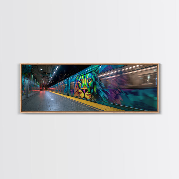 Vibrant Urban Graffiti Lion Mural On Subway Train Colorful Street Art Wall Decor Canvas Print