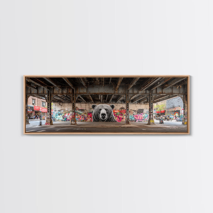 Urban Street Art Bear Mural Under Bridge Graffiti Wall Art For Modern City Decor Canvas Print