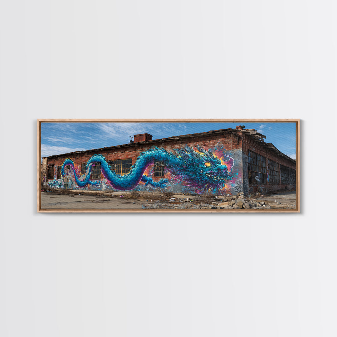 Blue Dragon Graffiti Street Art Wall Art Canvas Print Vibrant Large Urban Wall Decor With Detailed Fantasy Design