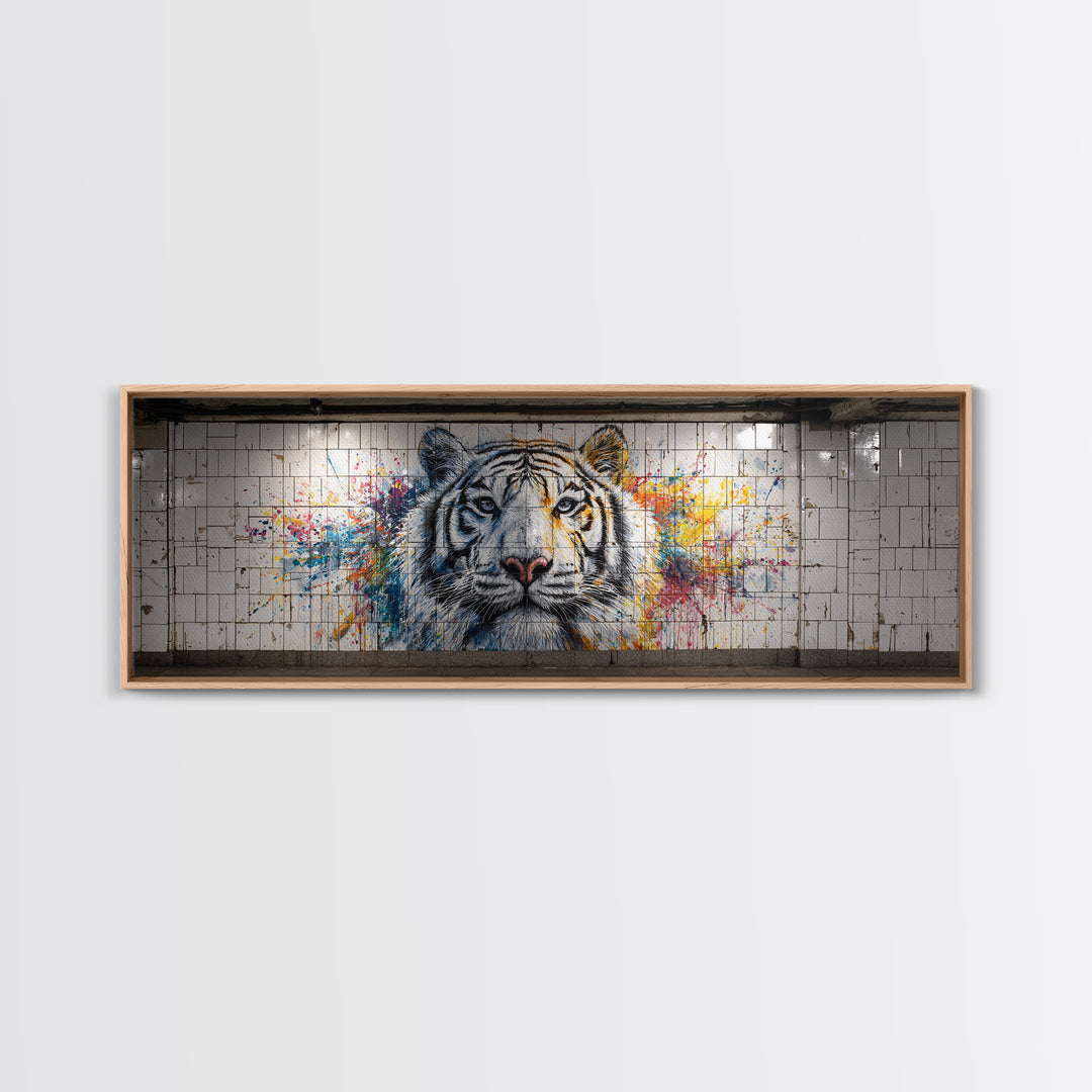Roaring Tiger Mural Street Art Canvas Print Vibrant Urban Animal Wall Art With Colorful Graffiti For Home Or Office