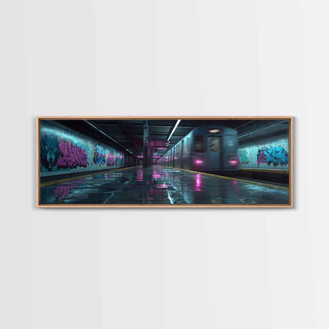 Vibrant Street Art Wolf Mural In Graffiti Tunnel Wall Art Canvas Print Urban Wall Decor For Living Room