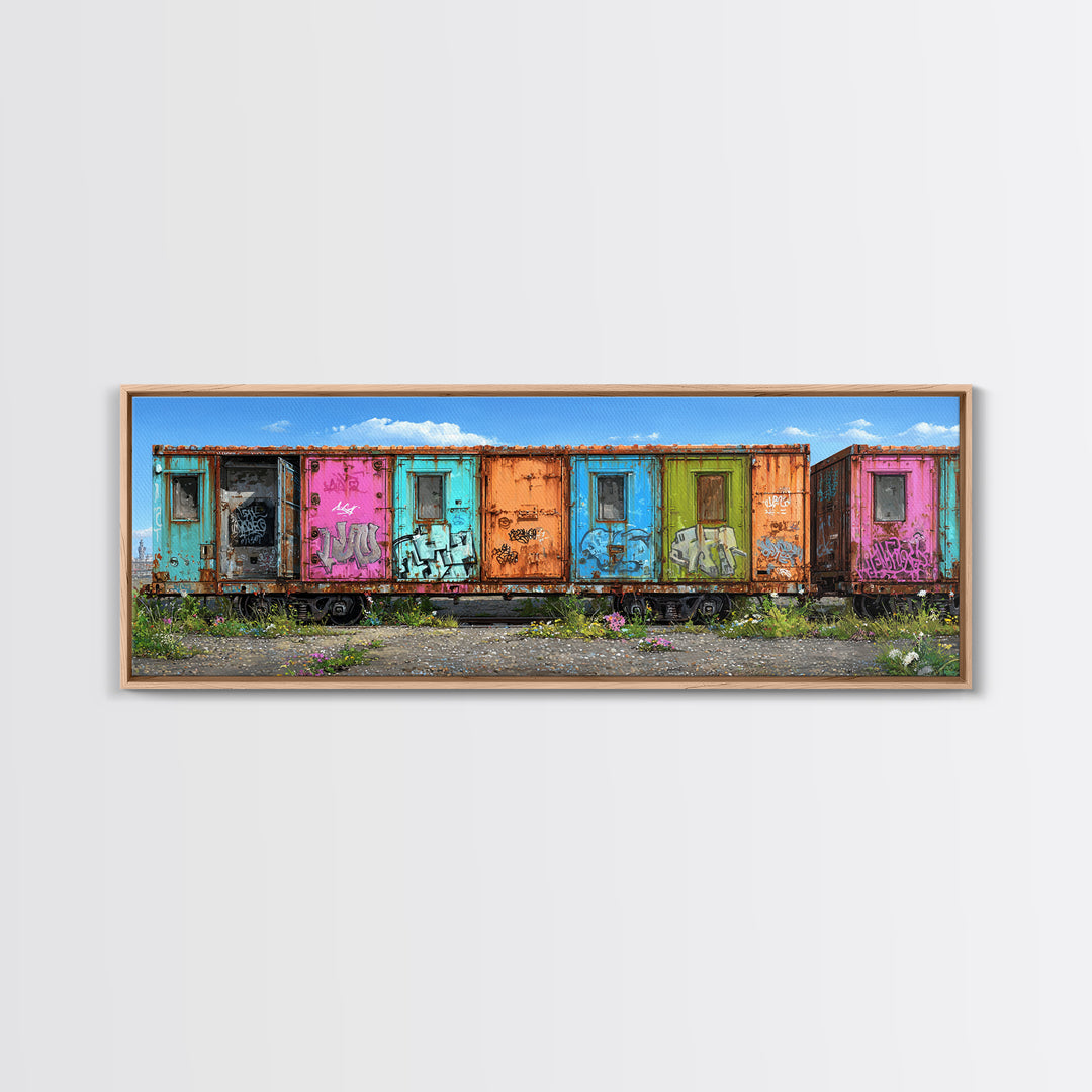 Colorful Rusted Graffiti Freight Train Car Urban Street Art Wall Art Canvas Print