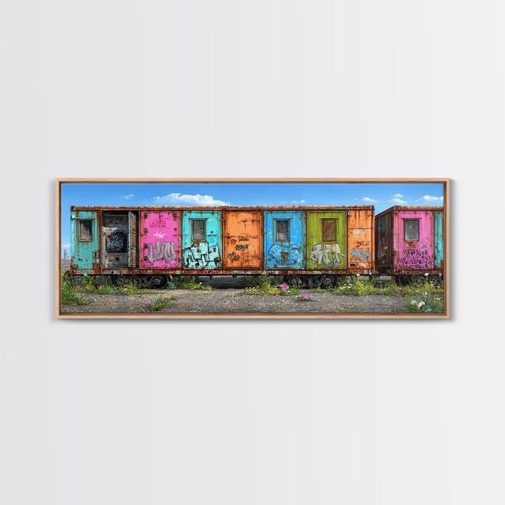 Colorful Rusted Graffiti Freight Train Car Urban Street Art Wall Art Canvas Print