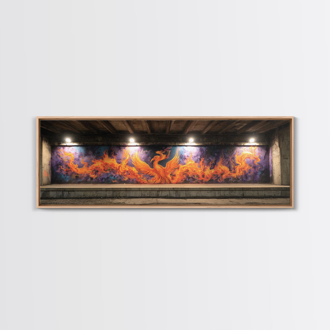 Vibrant Phoenix Graffiti Mural Street Art With Flames Fire And Purple Background Urban Wall Art Canvas Print