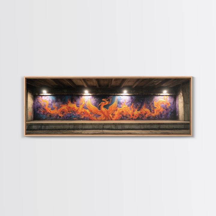 Vibrant Phoenix Graffiti Mural Street Art With Flames Fire And Purple Background Urban Wall Art Canvas Print