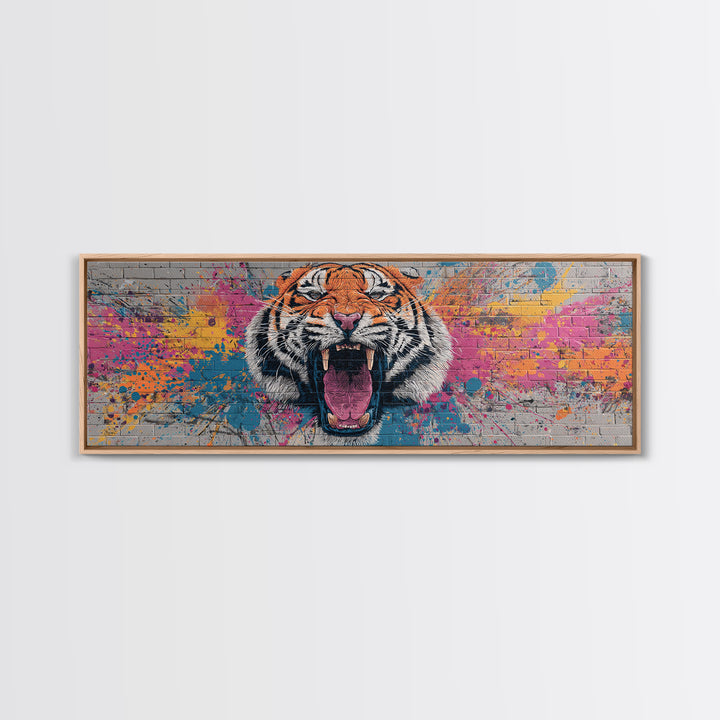 Vibrant Roaring Tiger Graffiti Mural Street Art Wall Painting Framed Canvas Print Urban Home Decor And Bold Living Room Wall Art