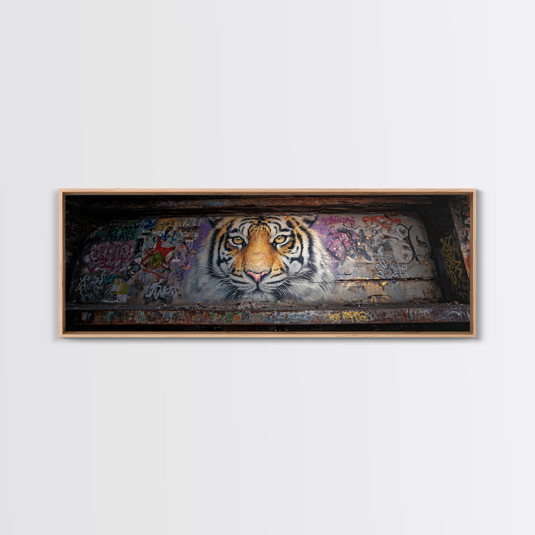 Striking Tiger Mural Street Art Large Wall Art Canvas Print Animal Lover Gift Colorful Urban Decor Vibrant Design