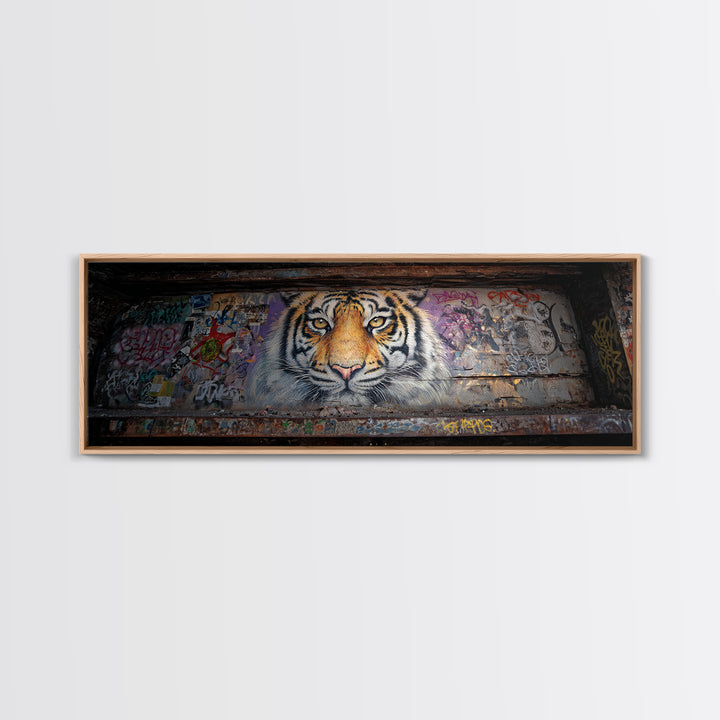 Striking Tiger Mural Street Art Large Wall Art Canvas Print Animal Lover Gift Colorful Urban Decor Vibrant Design