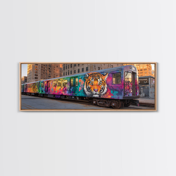 Graffiti Urban Art With Bright Tiger Mural On City Train Vibrant Street Culture Modern Wall Art Canvas Print