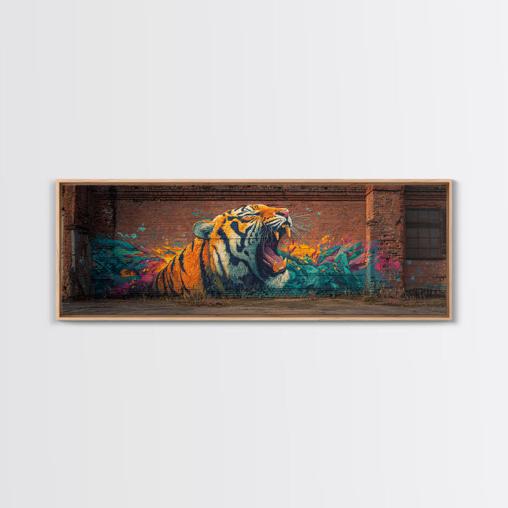 Roaring Tiger Street Art Graffiti Mural Vibrant Colorful Wall Art Framed Canvas Print Urban Home Decor
