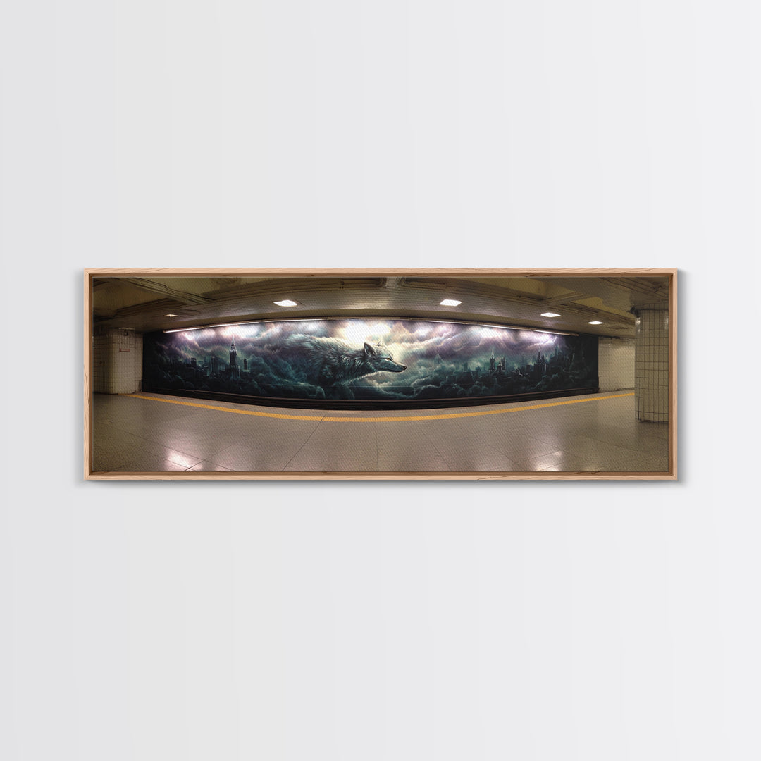 Gothic Wolf Underground Graffiti Style Mural Canvas Print Wall Art For Dark Moody Home Decor And Contemporary Art