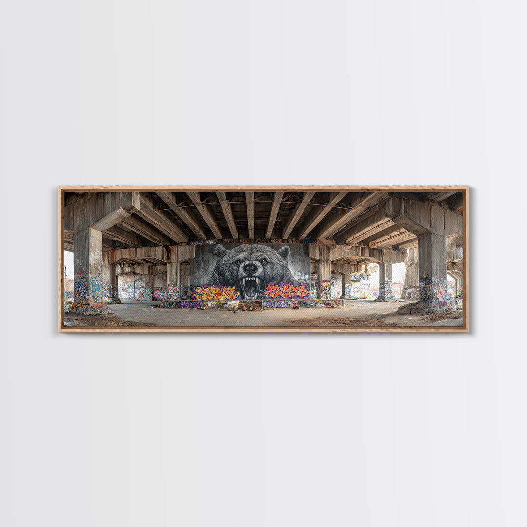 Urban Graffiti Street Art Bear Mural Photography Wall Decor Framed Canvas Print Modern Wall Art