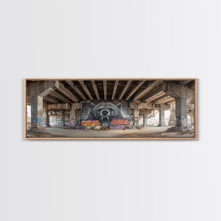 Urban Graffiti Street Art Bear Mural Photography Wall Decor Framed Canvas Print Modern Wall Art
