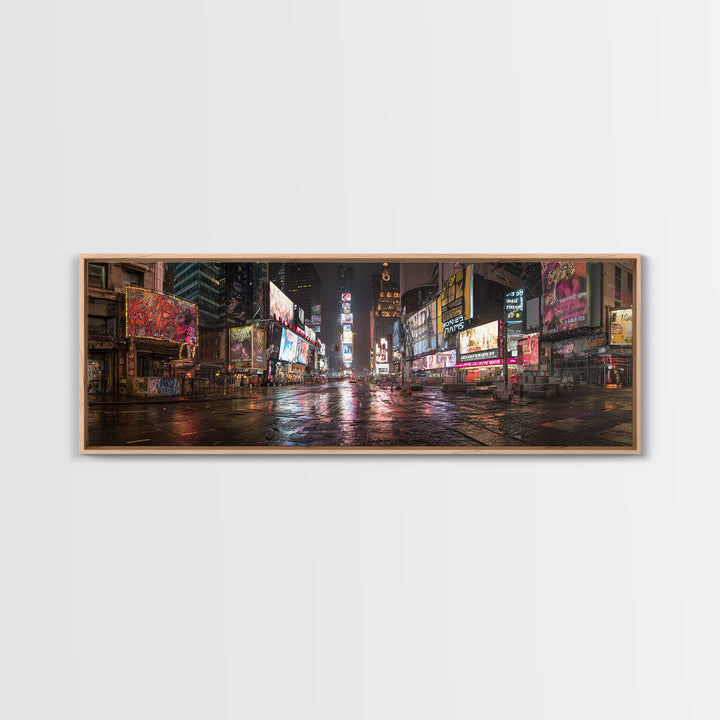Vibrant Urban Night Scene With Neon Lights And Reflections Cityscape Wall Art Framed Canvas Print For Modern Home Decor