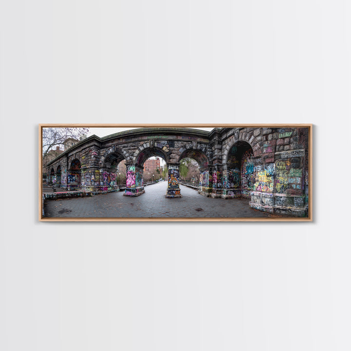 Gothic Urban Stone Archway Decorated With Graffiti In City Park Wall Art Framed Canvas Print