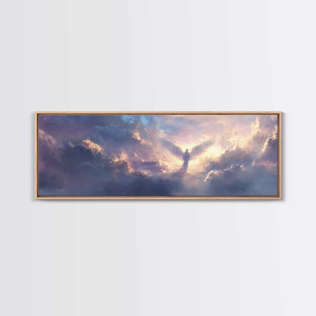 Angel In Clouds Spiritual Landscape Wall Art Framed Canvas Print Inspirational Home Decor