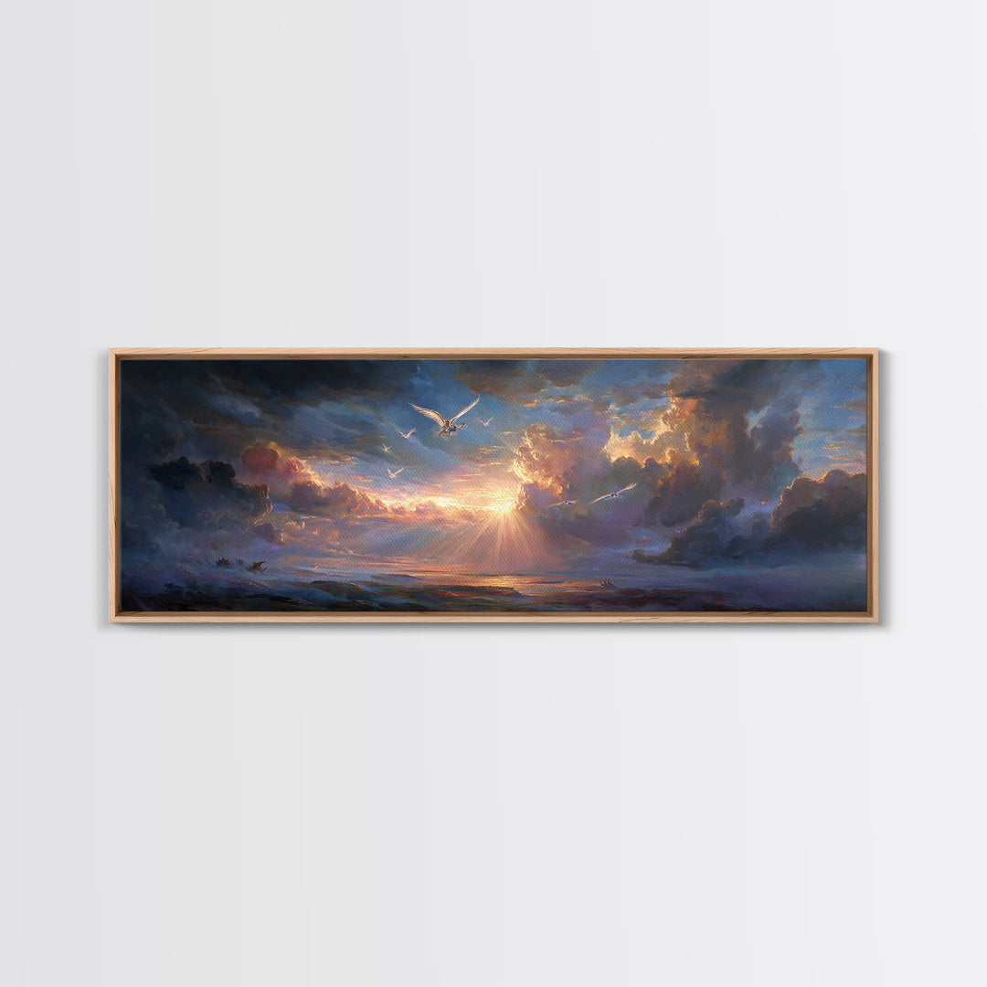 Dramatic Sunrise Over Stormy Sea Wall Art, Coastal Seascape Canvas Print, Inspirational Nature Decor, Living Room Wall Art