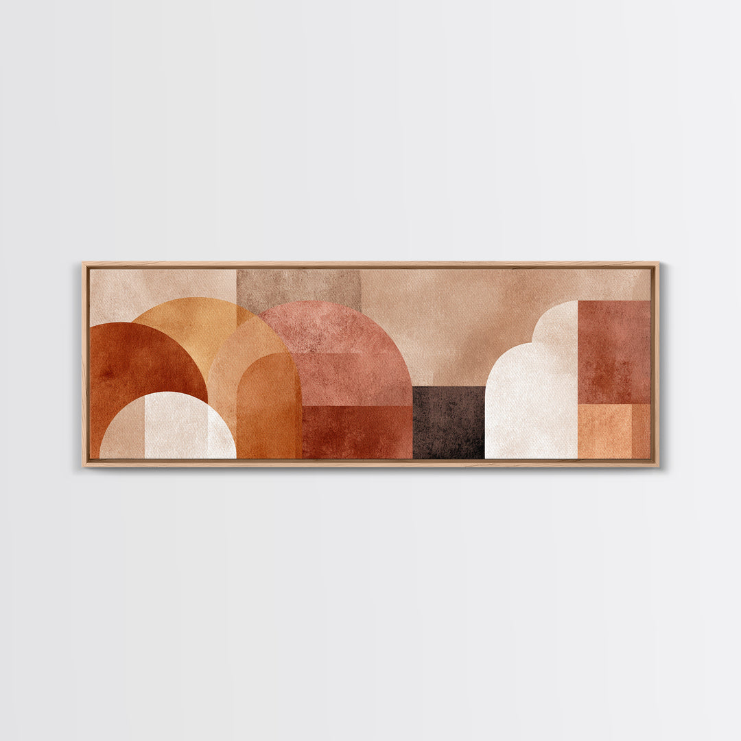 Terracotta Geometric Arches Wall Art, Neutral Abstract Shapes, Boho Modern Art Home Decor, Mid Century Framed Canvas Print