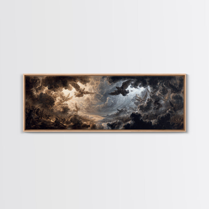 Epic Battle Scene With Angels And Warriors Dramatic Baroque Art Wall Art Framed Canvas Print For Home