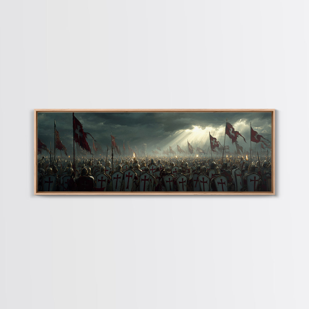 Medieval Crusader Knights Preparing For Battle Under Stormy Sky Wall Art Canvas Print For Historical Home Decor And Office