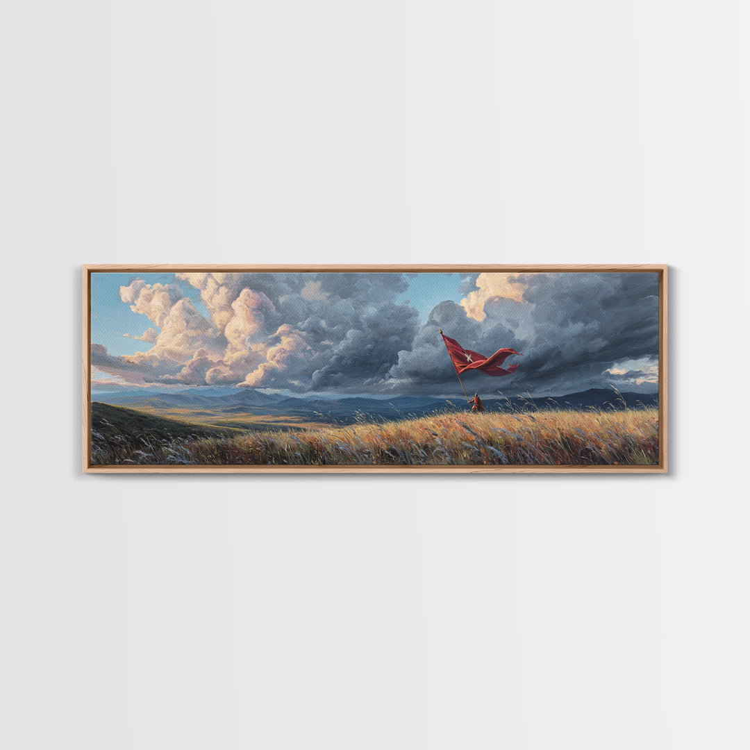 Majestic Knight in Armor Holding Sword With Dramatic Sky Background Medieval Fantasy Art Canvas Print