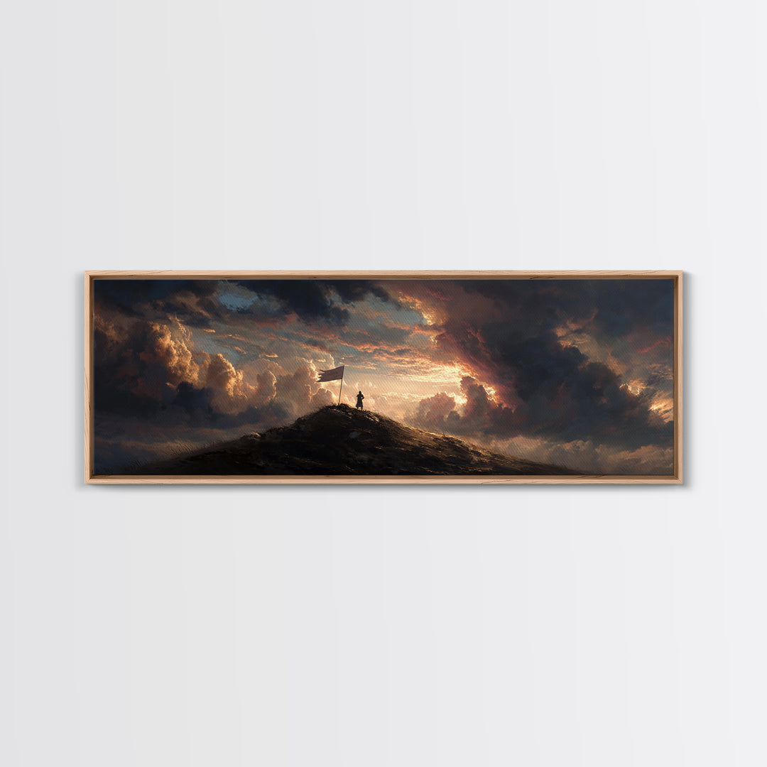 Dramatic Dawn Mountain Cliff Edge Painting Wall Art Framed Canvas Print Majestic Scenic Nature Landscape Decor