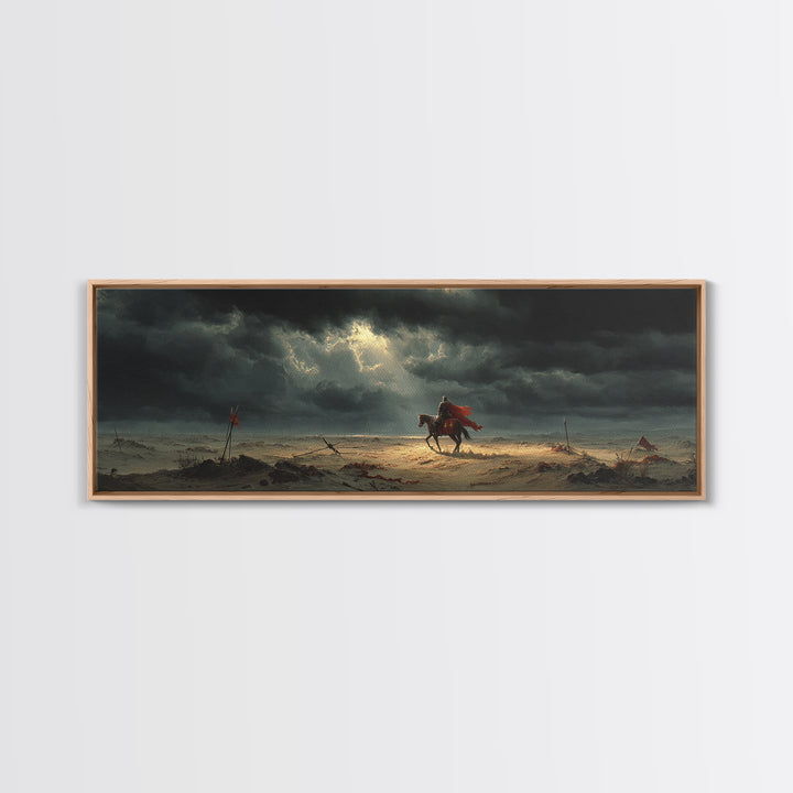 Medieval Knight On Horseback Under Moody Skies, Epic Historical Oil Painting Wall Art Print, Large Canvas Print For Dramatic Home Decor