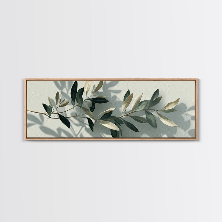 Olive Branch With Soft Shadows Wall Art, Minimalist Botanical Art Print, Sage Green Wall Decor, Modern Japandi Canvas Print