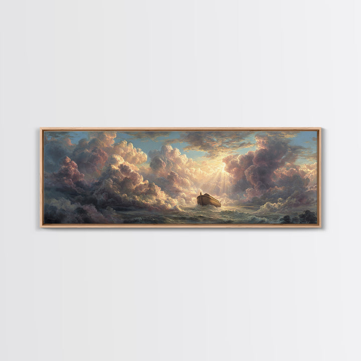 Epic Noah's Ark Floating On Stormy Sea With Divine Light Breaking Through Clouds Canvas Print