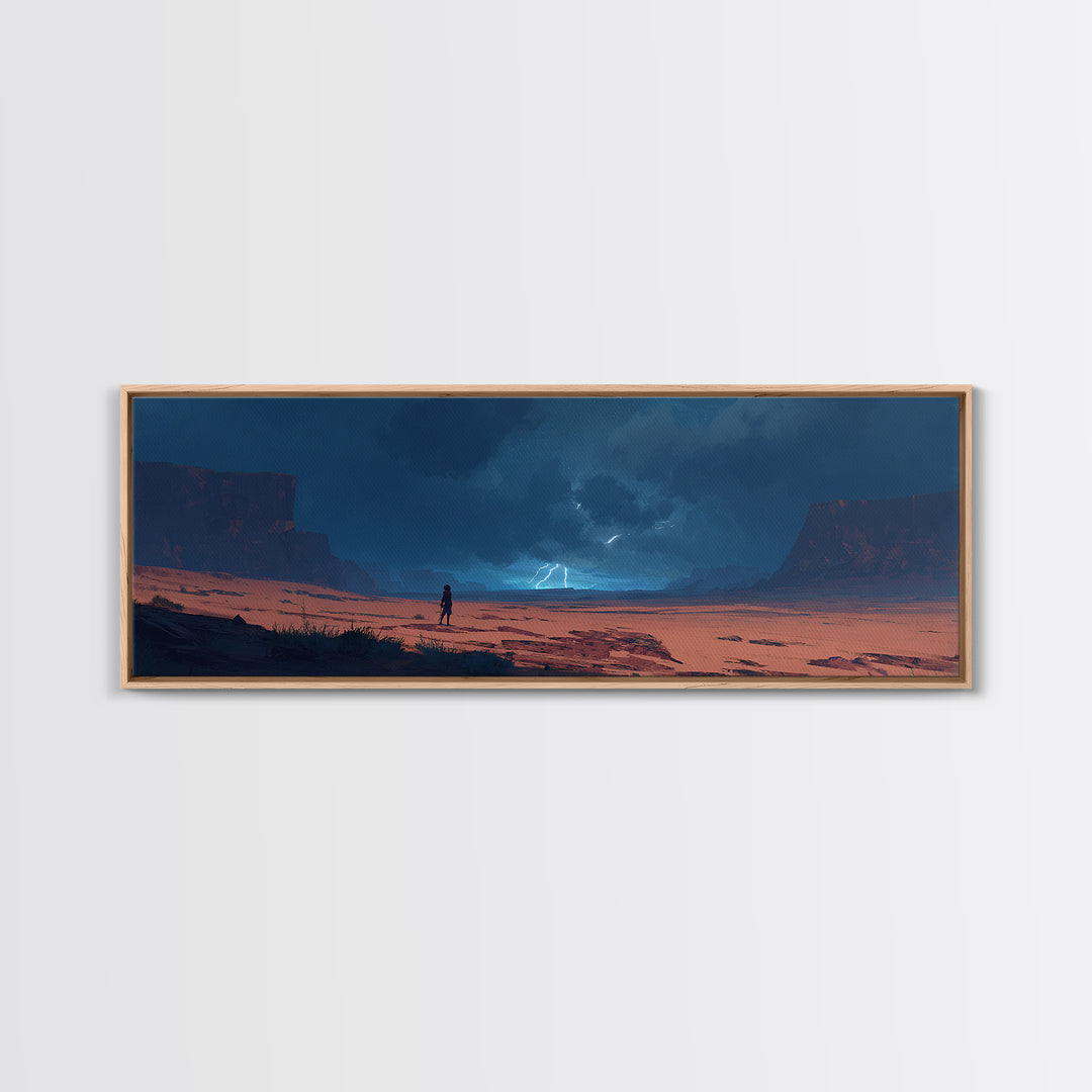 Moody Desert Landscape Lightning Storm Digital Painting Dramatic Wall Art Framed Canvas Print Modern Home Decor