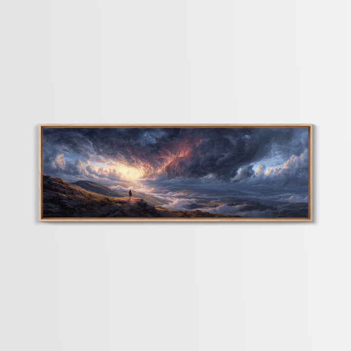 Moody Dramatic Ocean Sky Painting Wall Art Framed Canvas Print Landscape Art with Captivating Sunrise for Living Room and Office