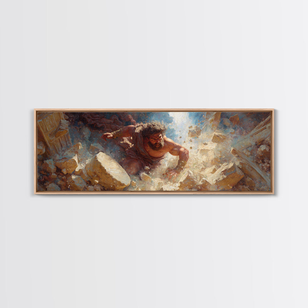 Strong Mythological Giant Breaking Rocks Epic Fantasy Painting Wall Art Canvas Print