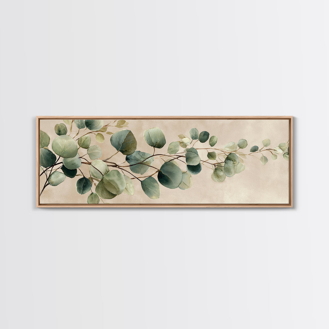 Eucalyptus Branch Botanical Wall Art, Sage Green Neutral Canvas Print, Japandi Living Room Decor, Above Bed Wall Decor, Large Wall Art