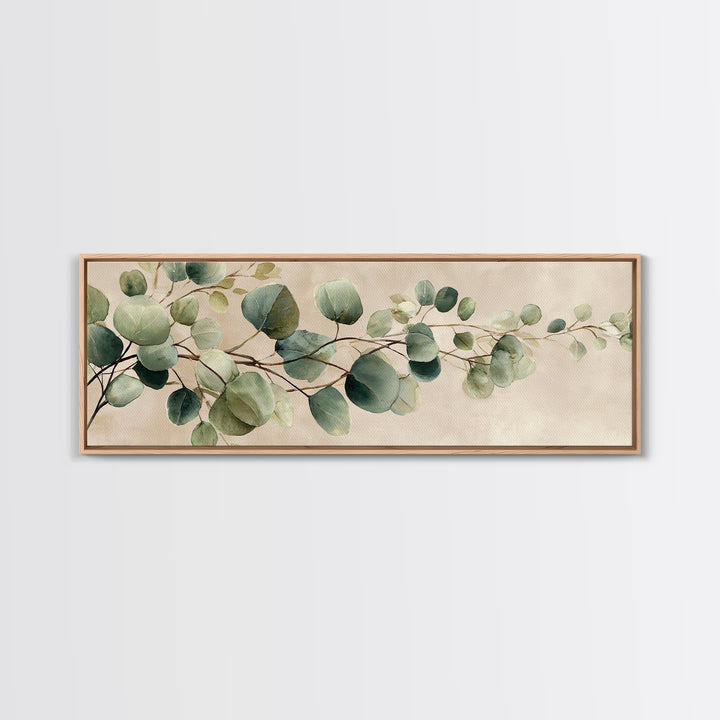 Eucalyptus Branch Botanical Wall Art, Sage Green Neutral Canvas Print, Japandi Living Room Decor, Above Bed Wall Decor, Large Wall Art