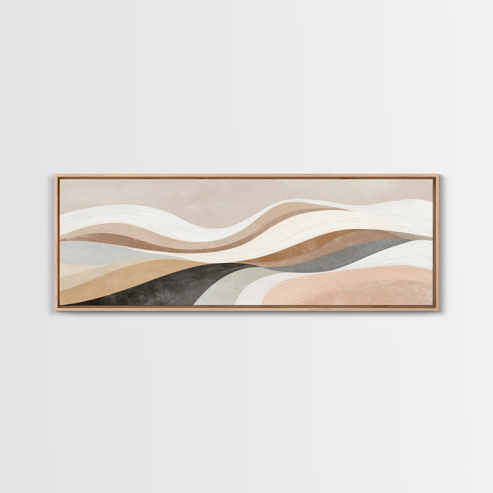 Layered Neutral Abstract Wall Art, Wavy Beige Canvas Print, Mid Century Modern Living Room Decor, Long Horizontal Art Print