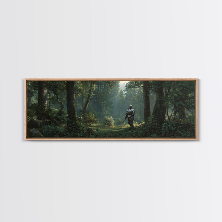 Medieval Knight Forest Scene Framed Canvas Print Romantic Fantasy Painting Wall Art for Living Room Decor and Office Wall
