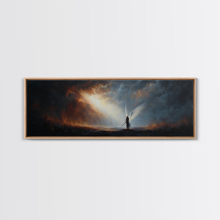Vibrant Sunset Over Battlefield With Knight and Fallen Warriors Canvas Print Dramatic Medieval Wall Art For Home and Office Decor