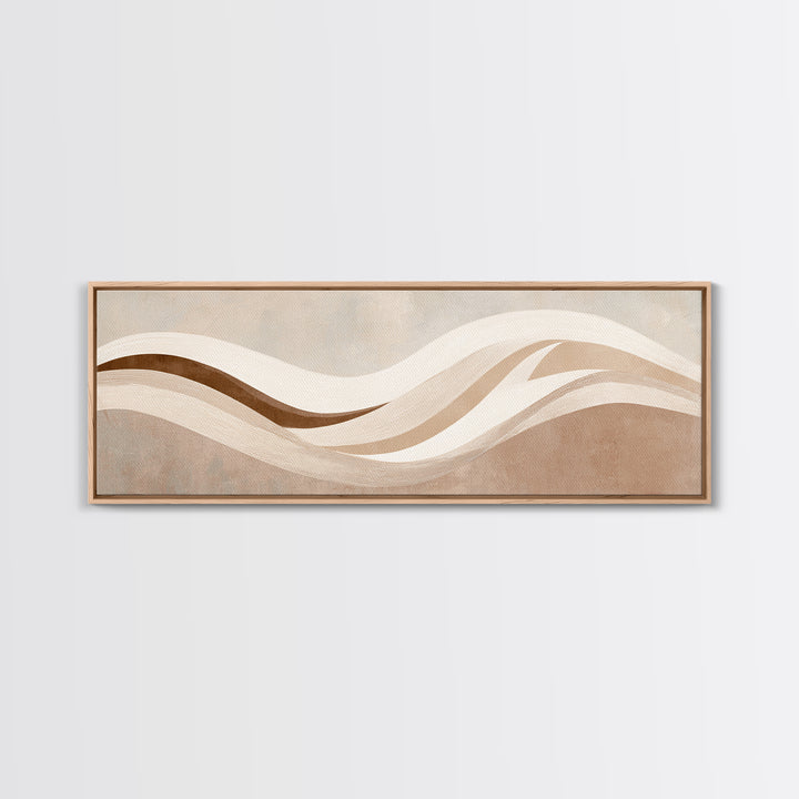 Minimalist Beige Wave Wall Art, Soft Abstract Canvas Print, Neutral Wabi Sabi Home Decor, Long Horizontal Wall Decor Print