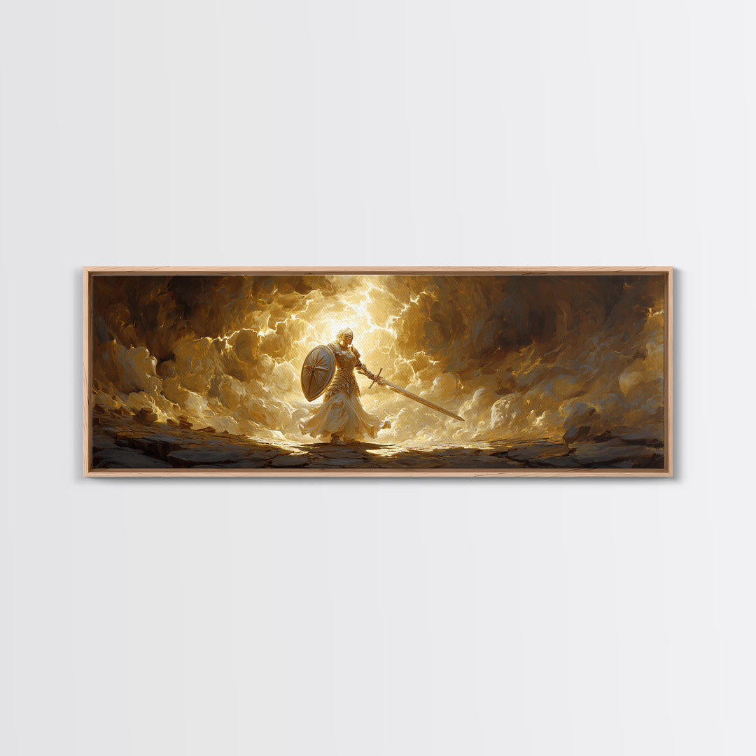 Radiant Angel Warrior With Sword Canvas Print, Christian Fantasy Wall Art, Spiritual Decor, Inspirational Gift For Him, Modern Home Decor