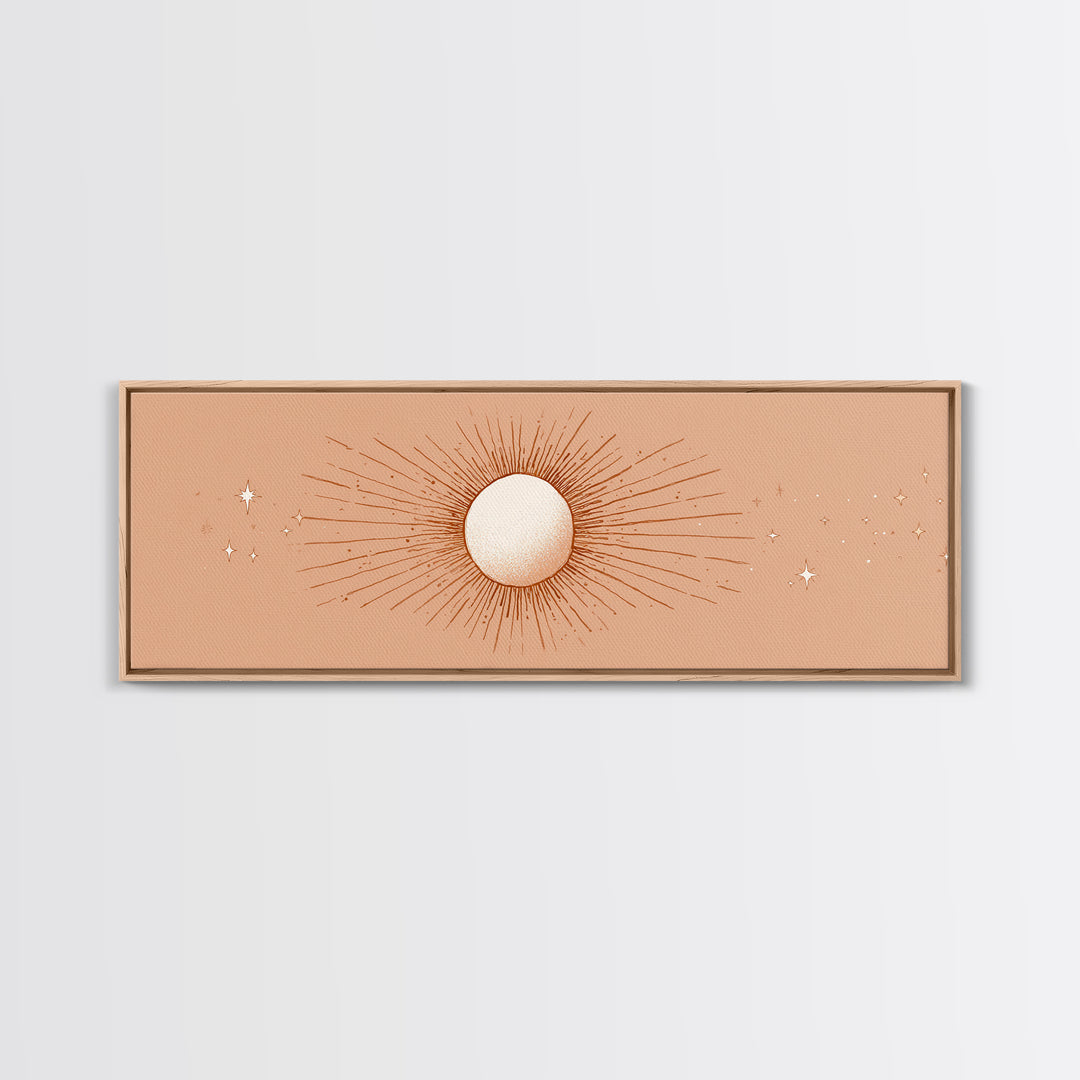 Radiant Sun Celestial Wall Art, Peach Minimalist Canvas Print, Boho Sun And Moon Decor, Spiritual Bedroom Wall Decor Print