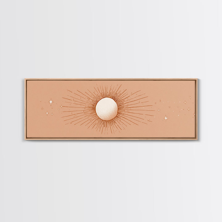 Radiant Sun Celestial Wall Art, Peach Minimalist Canvas Print, Boho Sun And Moon Decor, Spiritual Bedroom Wall Decor Print