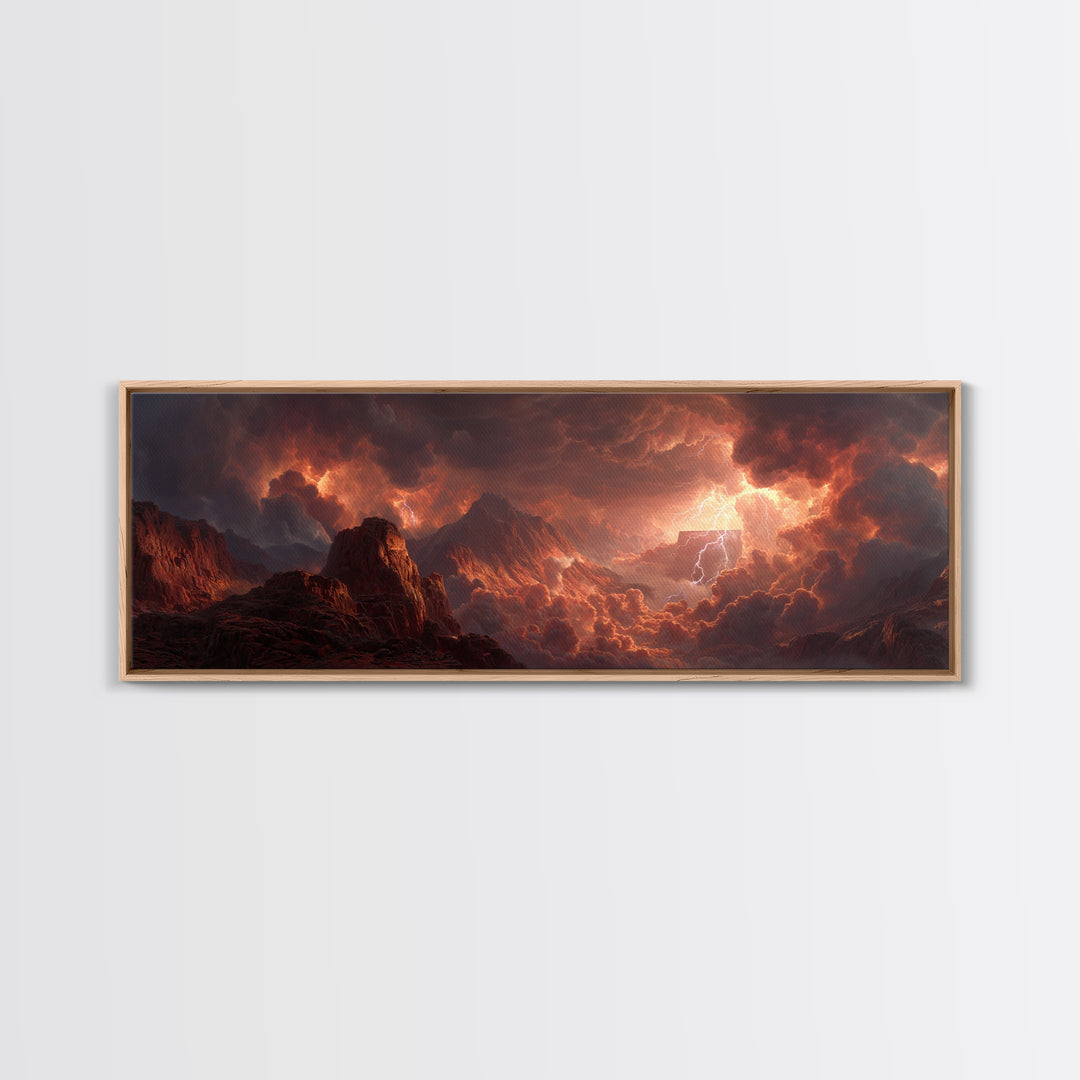 Fiery Storm Over Mountainous Landscape Landscape Wall Art Canvas Print For Powerful And Dramatic Home Decor