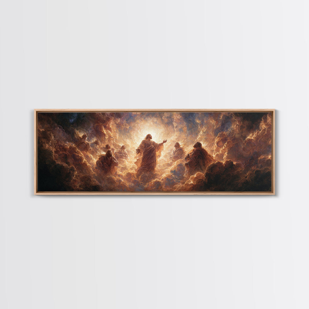 Radiant Ascension Of Christ Surrounded By Disciples Religious Wall Art Framed Canvas Print Spiritual Home Decor